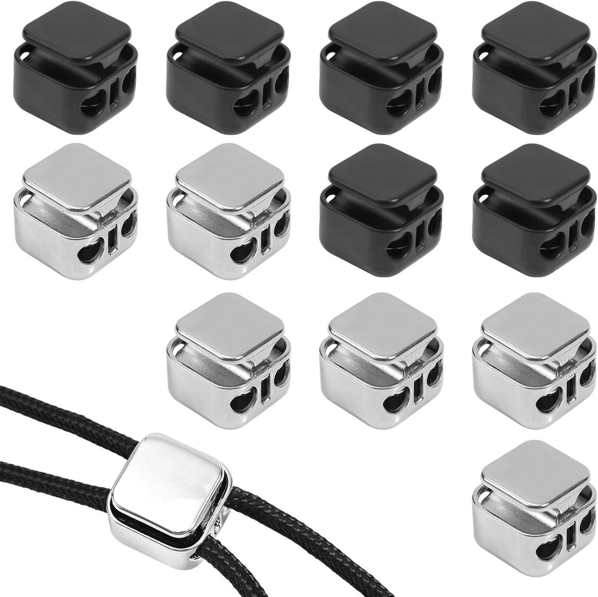 12 Stuks Sterke Koordsluitingen, Dubbele Gaten Voor Trekkoord, Ideaal Voor Lanyards, Paracord en Schoenveters