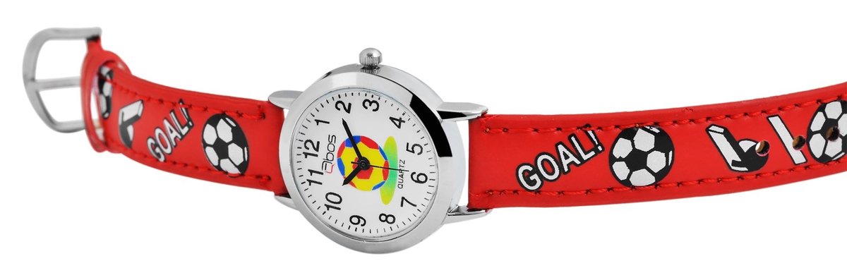 QBOS QBOS kinderhorloge Felix imitatieleren band, kwarts, jongen, cadeau-idee, voetbal