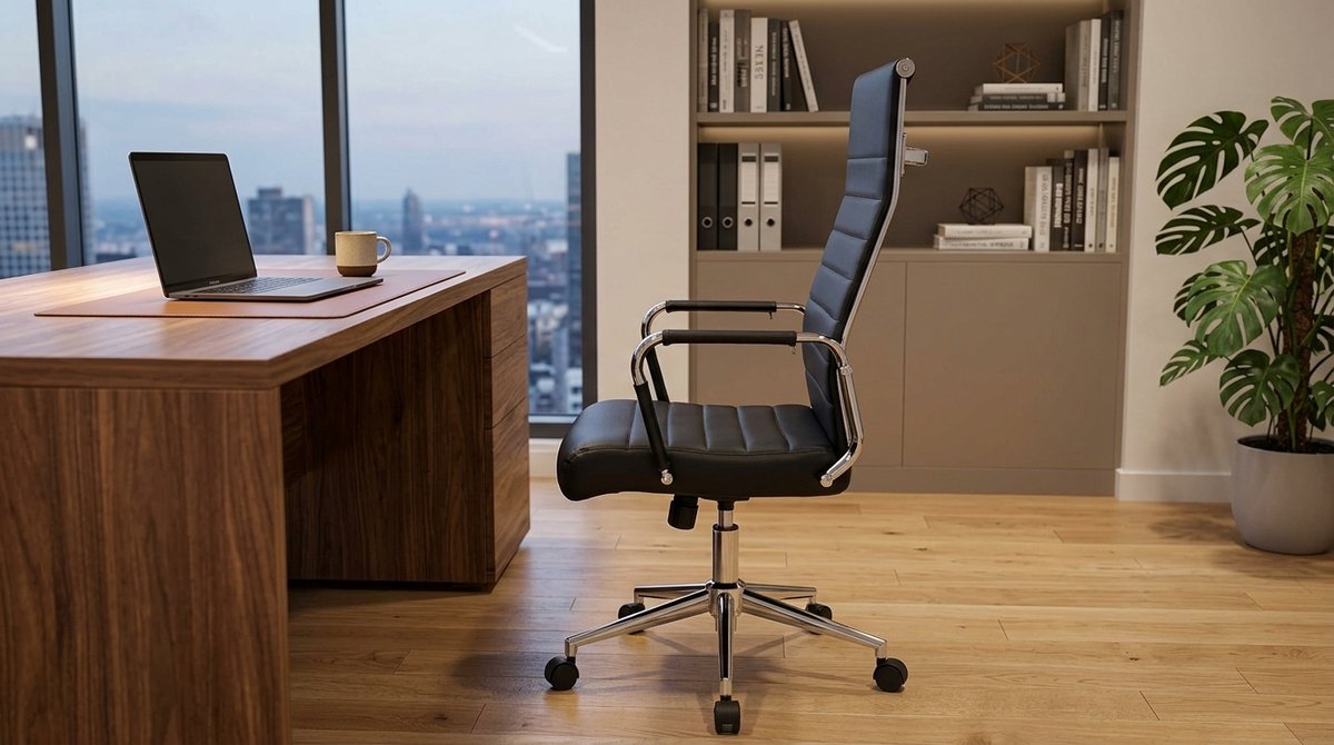 Bureaustoel Ergonomisch Kunstleer Zwart – House&Garden Executive Pro Directiestoel met Armleuningen, Verstelbare Hoogte, Kantelfunctie, Draaibaar op Wielen, Luxe Kantoorstoel voor Thuiswerkplek en Bureau – Tot 150 kg