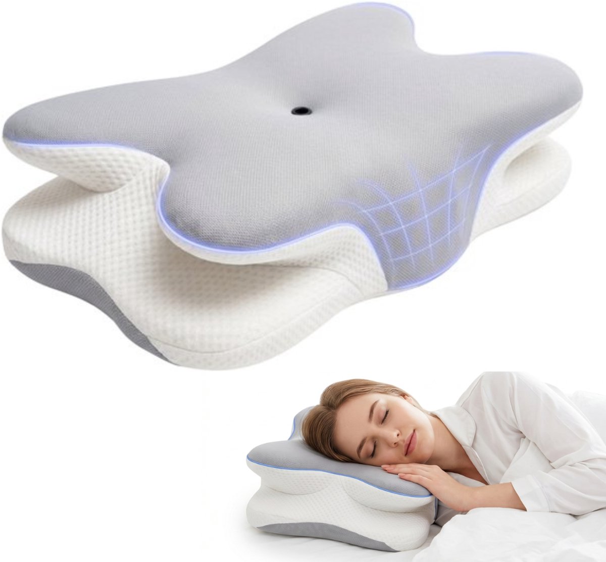 Comfeur Hoofdkussen Memory Foam - Ergonomisch Kussen voor Nekklachten - Orthopedisch Kussen - Voor Zijslapers, Rugslapers en Buikslapers - Traagschuim