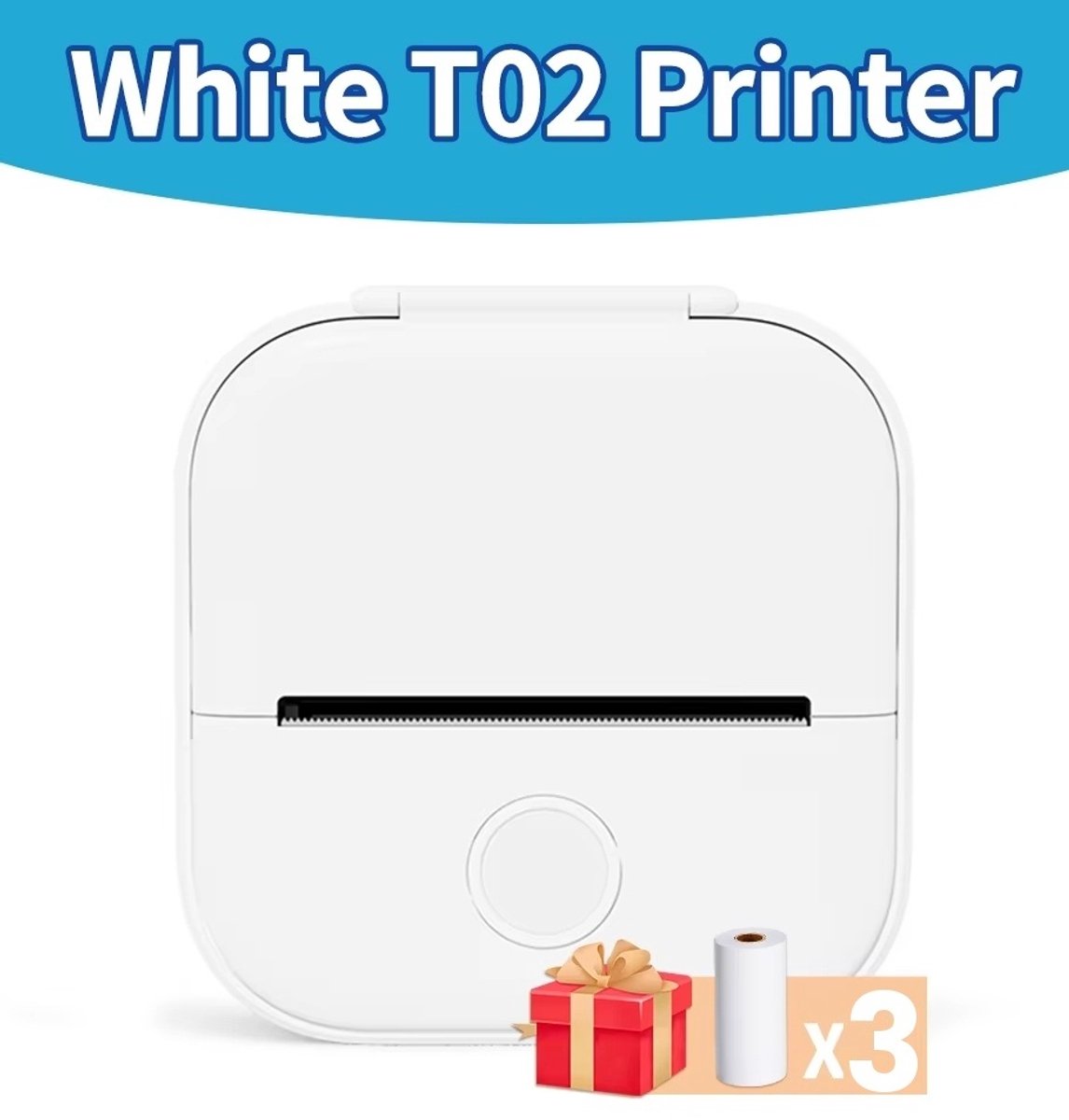 Mini Printer voor Smartphone – Print Foto’s & Stickers – Bluetooth Pocket Printer – Draagbare Mini Fotoprinter – Incl. 3 Rollen (50–53 mm) – Wit