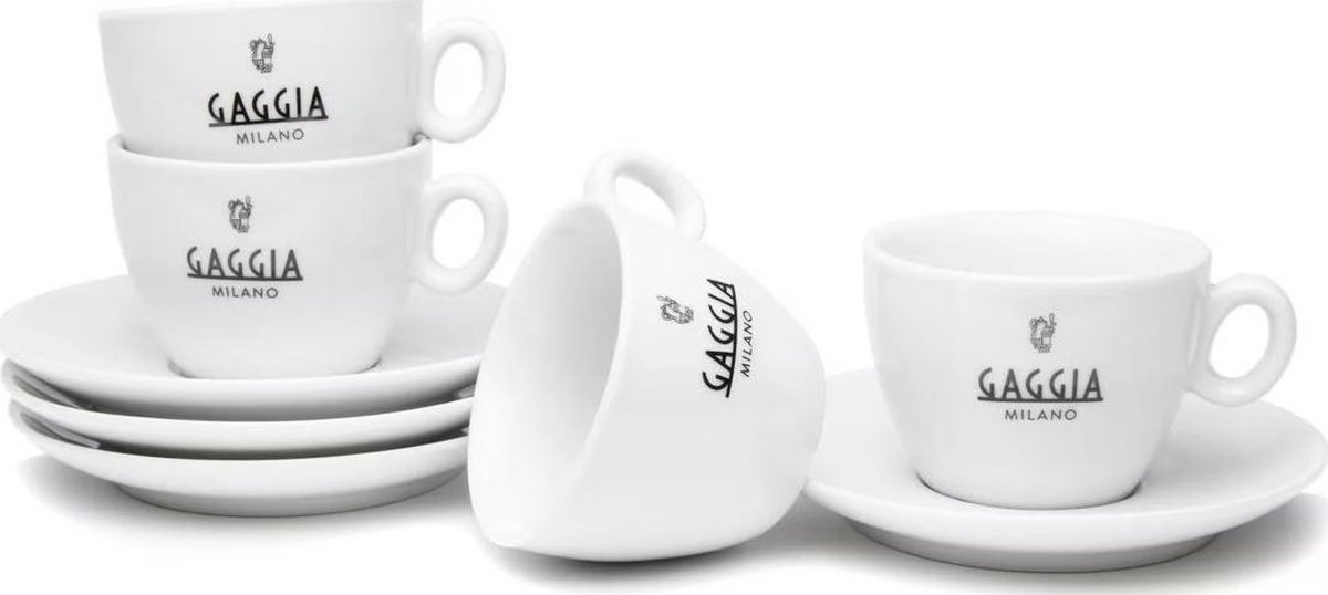 4x porceleinen cappuccinokopjes met schotel Cremekleurig.