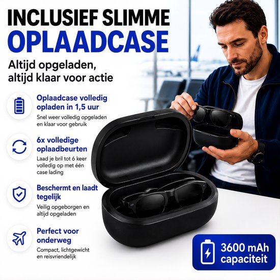 Vosoi Smart Bril met Camera - AI Smart Glasses - Slimme Bril met 8MP Camera - Ai bril - 3 Sets glazen - Inc. Oplaadhoes - Spycam - Spy Camera WiFi met App — afbeelding 2