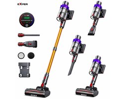 EXPER - Steelstofzuiger Draadloos - Zonder Zak - Met 3 Opzet Stukken - Snoerloze Stofzuiger - Handheld - 500W - 48 KPA Zuigkracht -1.2 Liter Stofbak - Verwijderbare Accu