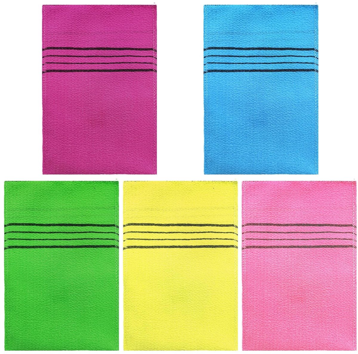 Dailygoods- Badhandschoenen Set van 5 - Peeling-Handdoeken - Douchehandschoenen - Reinigingshandschoenen - Vuil en Dode Huid - Polyester 14 cm x 18,5 cm - Peelinghandschoenen