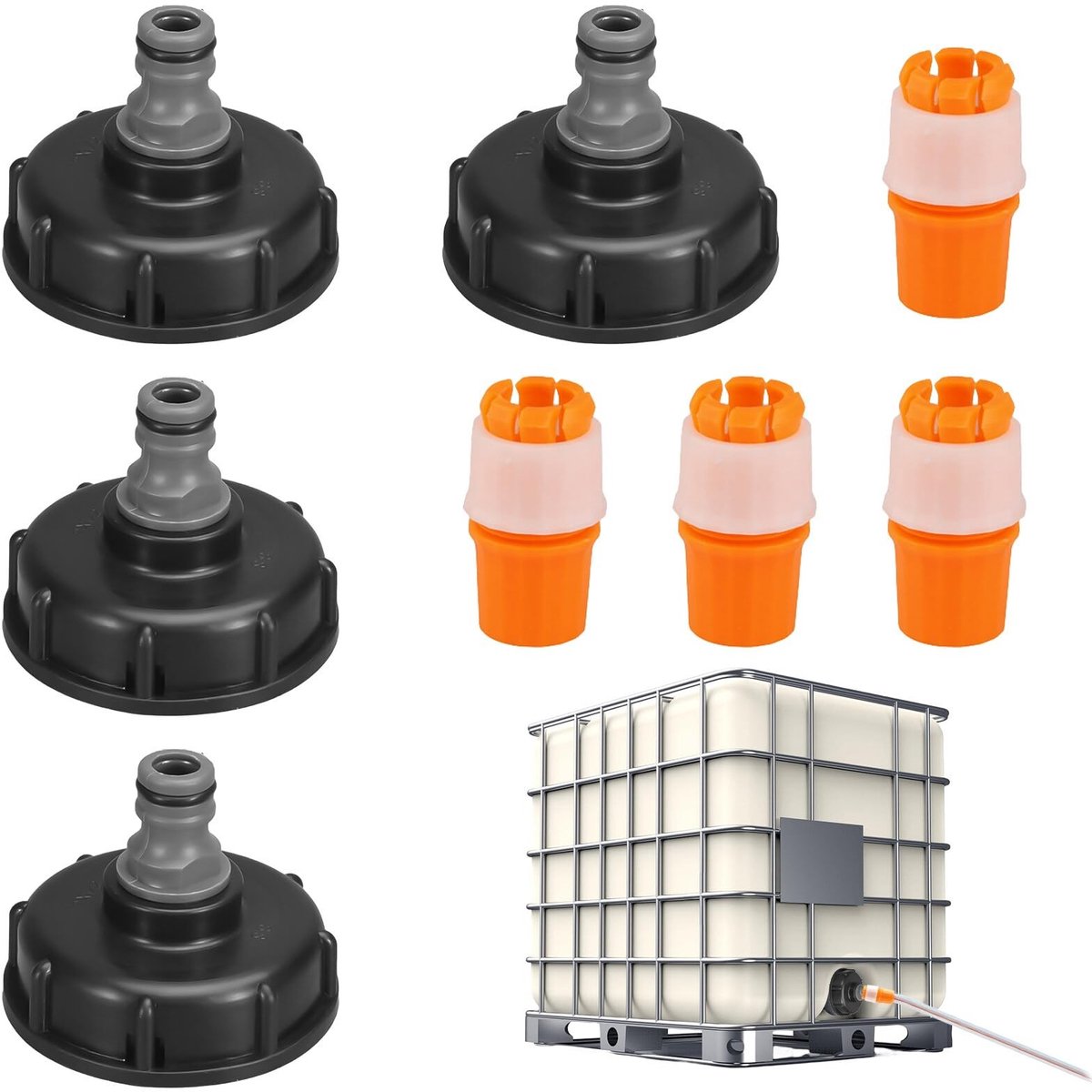 NTH products - IBC-tankdekseladapter - Fopspeen-ventieladapter - Duurzaam en lekvrij - Zwart - Tuinslangconnector - Geschikt voor IBC-watertanks - 4 stuks