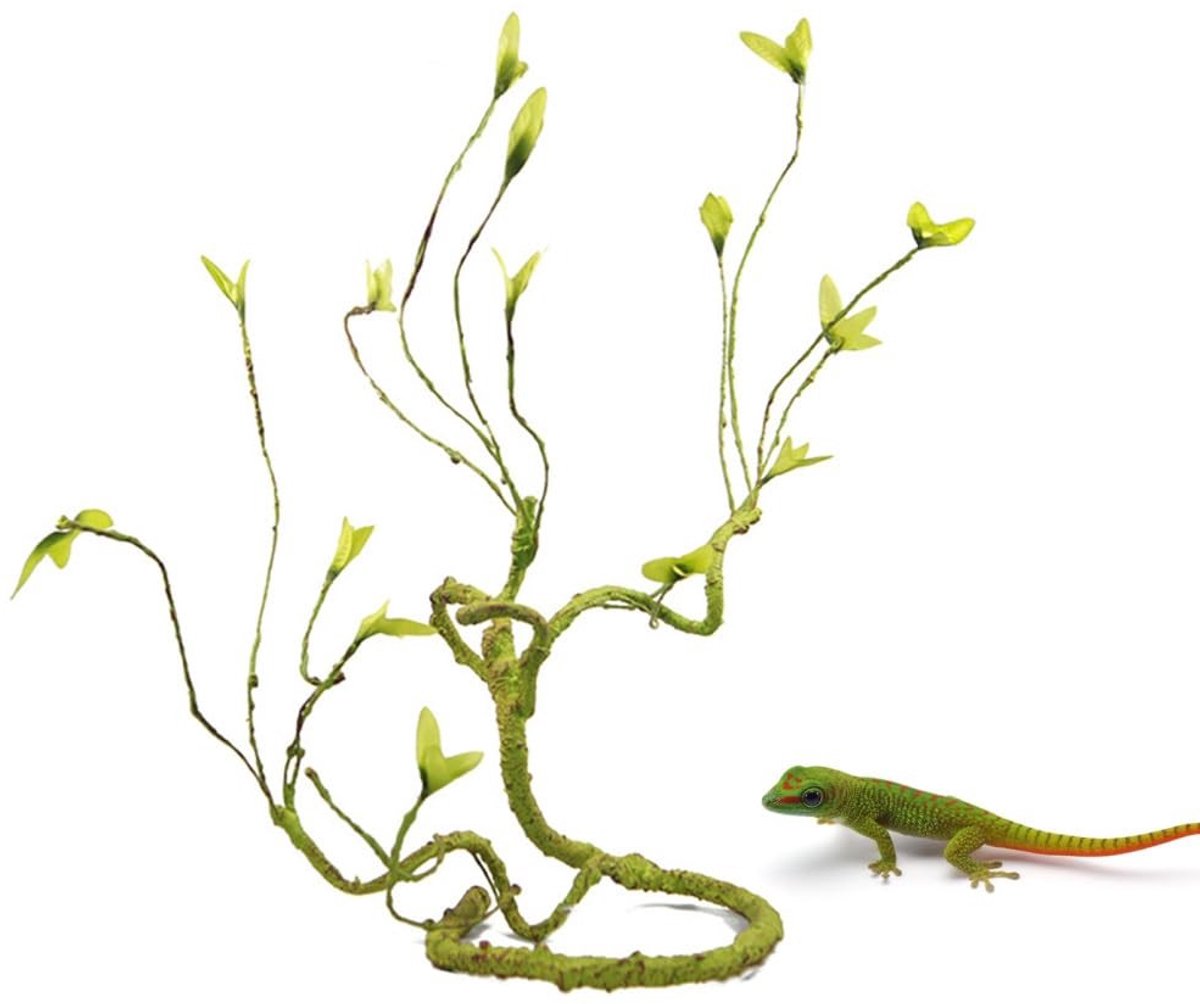 NTH products- Terrariumtak 1,0 m - Flexibele Klimhoekboom - Kunstmatige Tak - Waterdicht & Hittebestendig - Groene Bladversiering - Geschikt voor Reptielen - Reptielentak