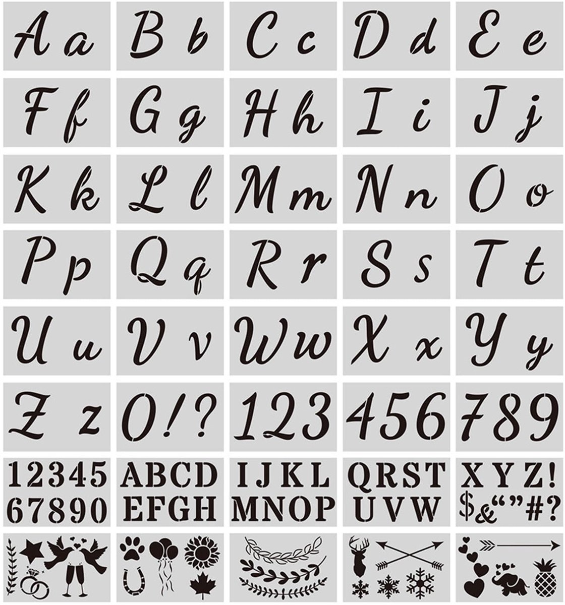 Cosensi- Lettersjablonen 40 stuks - 128 Designs - Sjablonen voor Schilderen - Kunst Alfabet - Cijfers - Robuust PET-Materiaal
