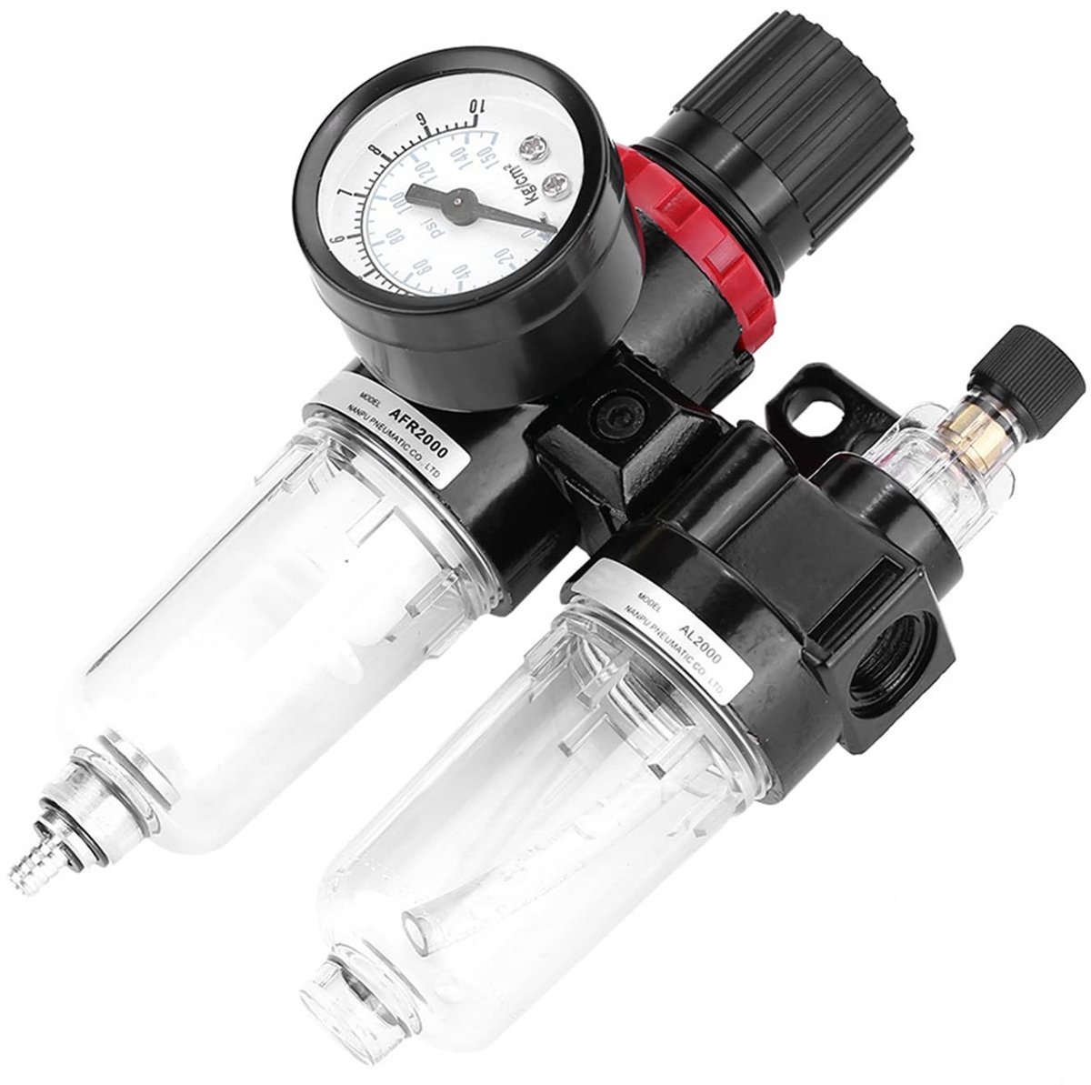 Cosensi- Filterregulator - Luchtdrukregeling van 0.05-0.85 MPa - Aluminium/kunststof - Vochtfilter - Semi-automatische ontlading - Verlengde levensduur gereedschap - Luchtfilter