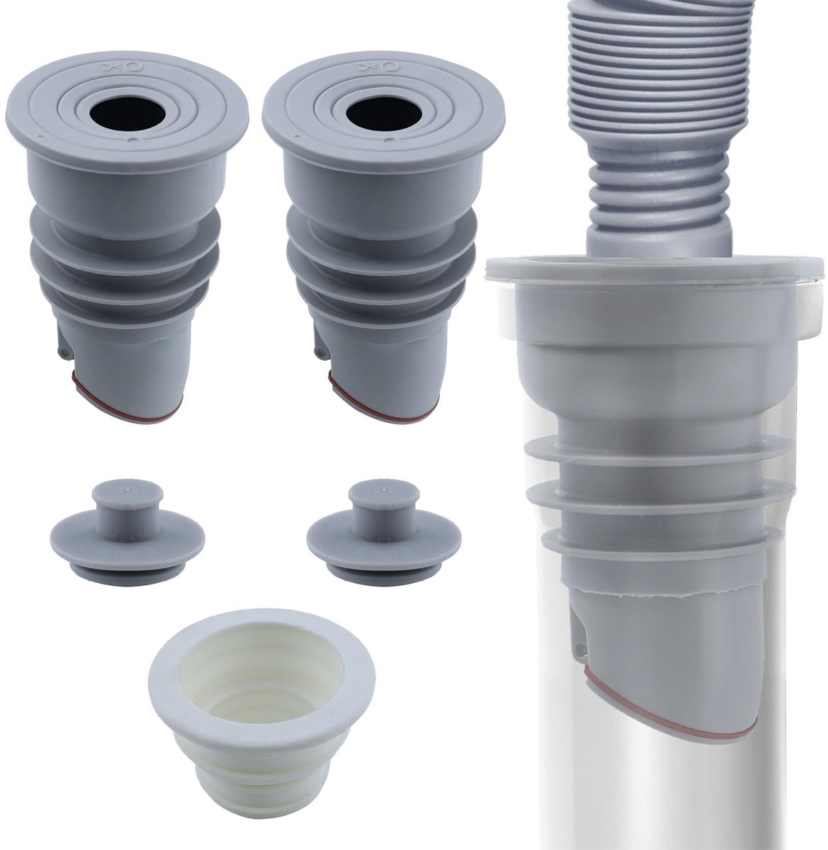MTTproducts- Buisafdichting 2 Stuks - Afdichting voor Wasmachines - Silicagel - Waterdicht - Grijs - Duurzaam en Sterk - Afdichtring