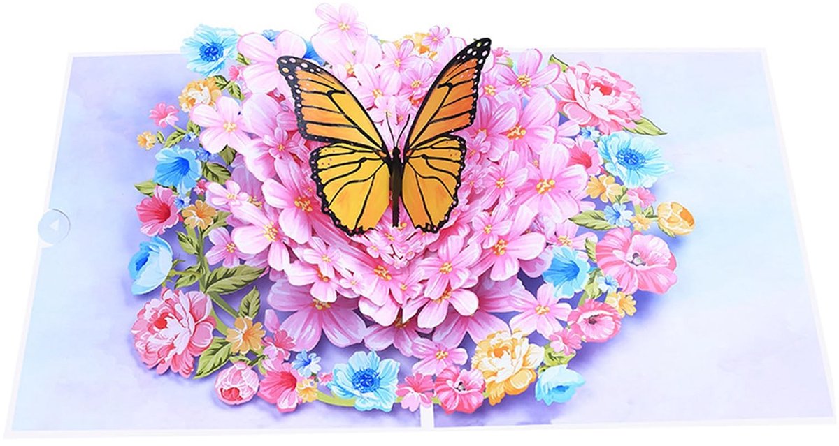 Dailygoods- Wenskaart 3D Pop-up Vlinder - Bloemen - Valentijnsdag - Bedankkaart - Lerarendag - Premium Neptlight-Design - Kaart