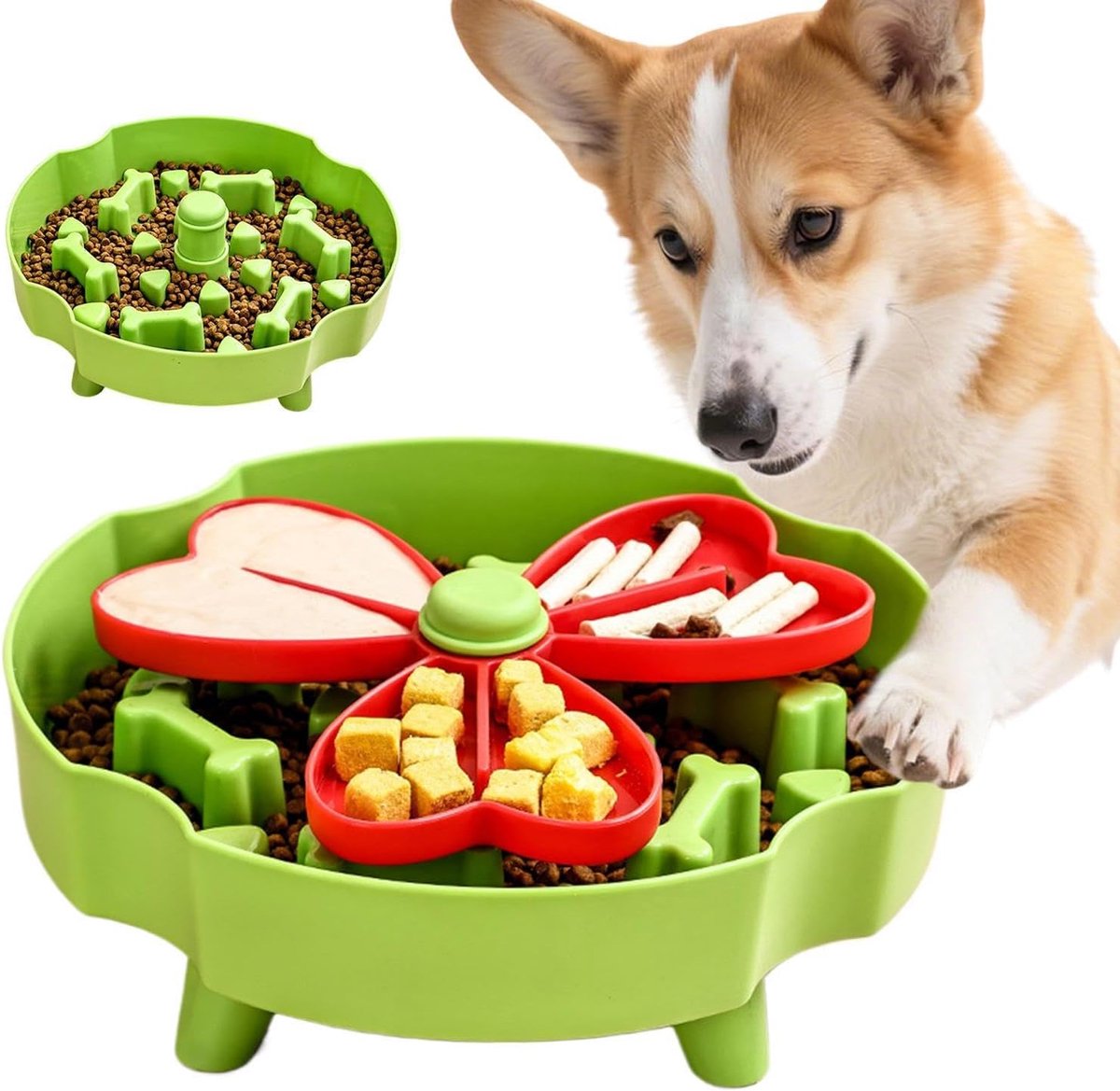Killogood Langezame voerbak voor honden - 360° draaibare antislip dierbenodigdheden - Leuke puppy langzame voederbak - Voor katten - kittens - puppy's - middelgrote en grote rassen - thuis - reis - camping -