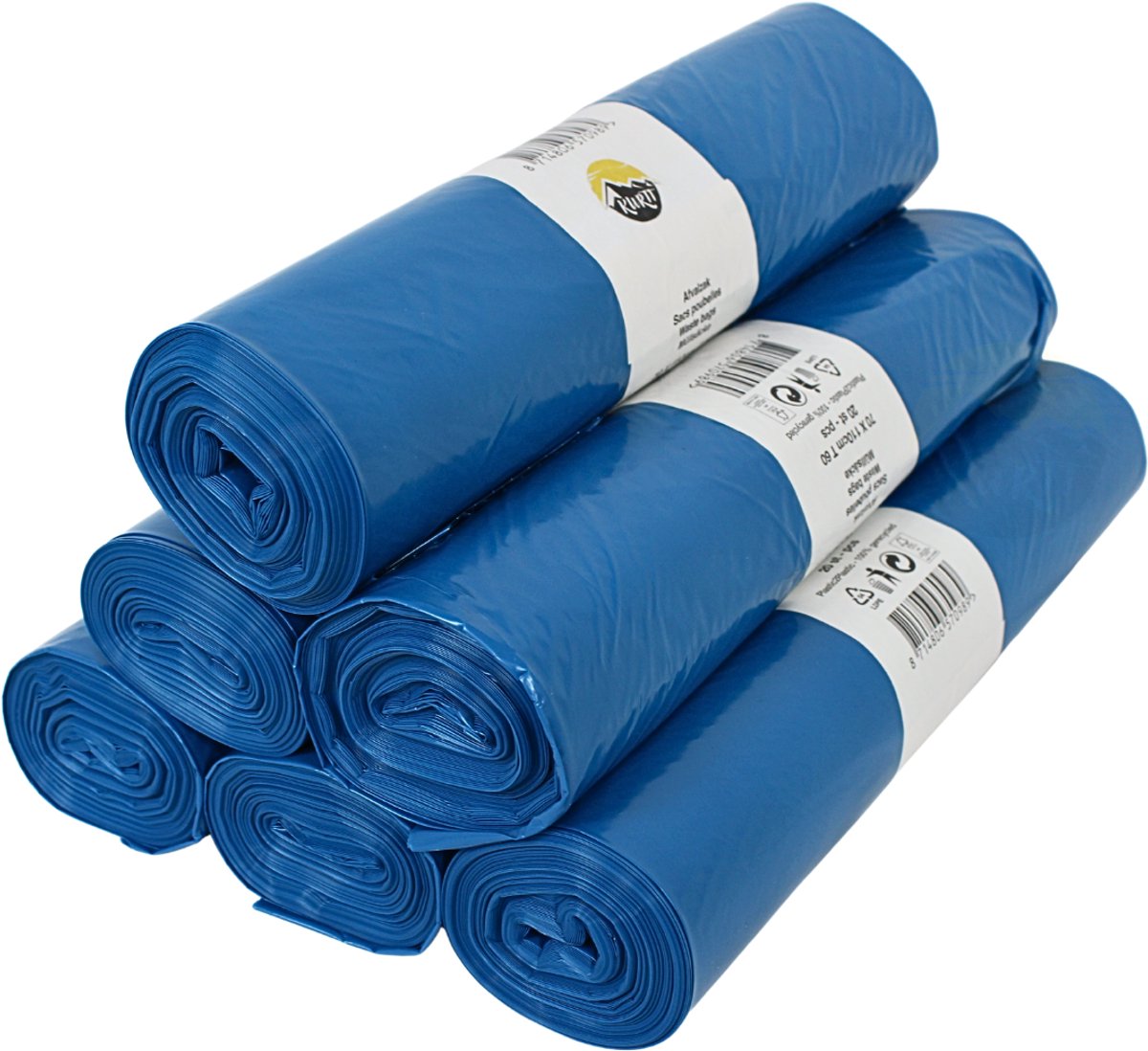 200x LDPE Afvalzakken 70 x 110 cm (120L) Blauw – Type 60 op rol