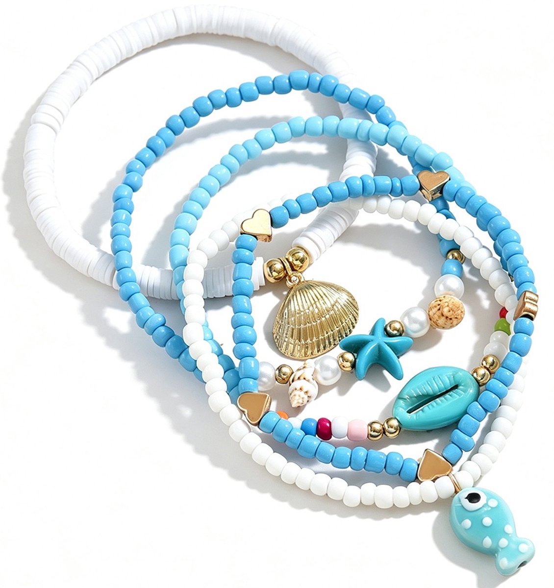 Enkelbandjes - set 5 stuks - blauw