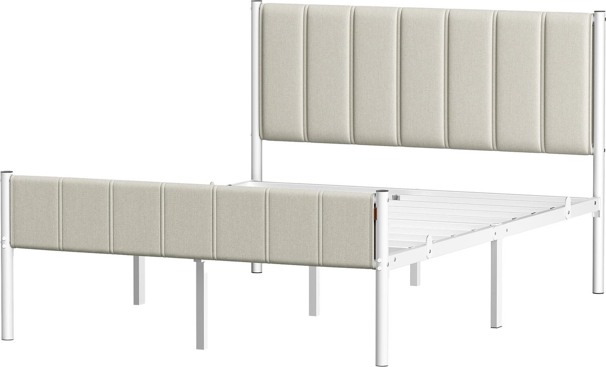 VASAGLE - Bed - Metalen Bed - Met Gestoffeerd Hoofdbord - Staal - Draagvermogen 500 kg - Eenvoudige Montage