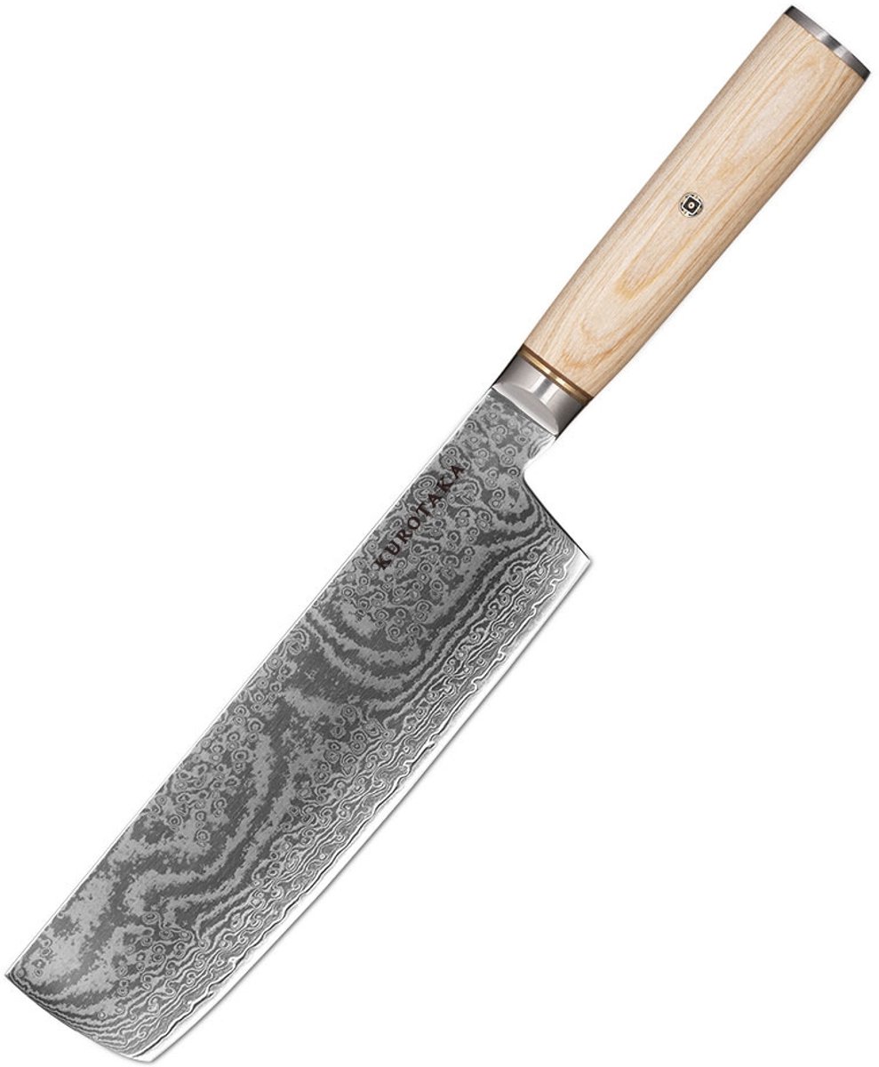 Kurotaka 7 inch Nakiri Japans Keukenmes – Damascus met Luxe Geschenkdoos - Koksmes - Hakmes