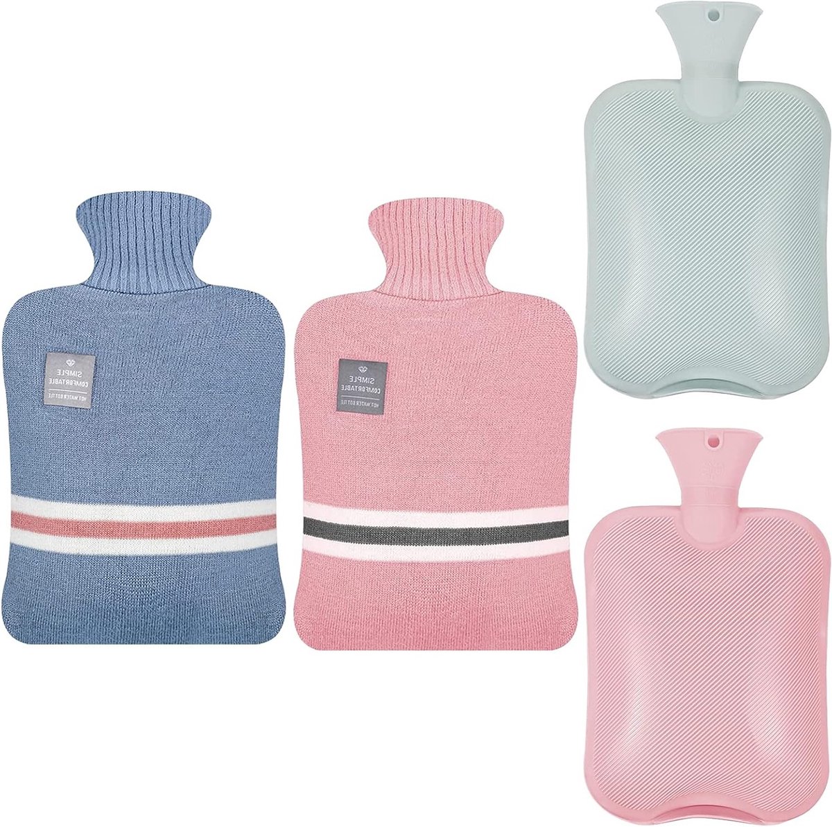 Warmwaterkruik met Gebreide Hoes - 2 Stuks, 2 Liter, Lekvrij en Ideaal voor Pijnverlichting, Warmtebehoud en Gezelligheid in de Winter