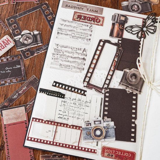 Vintage Film Scrapbook Sticker Set met Retro Camera Thema - 3 Papieren ...