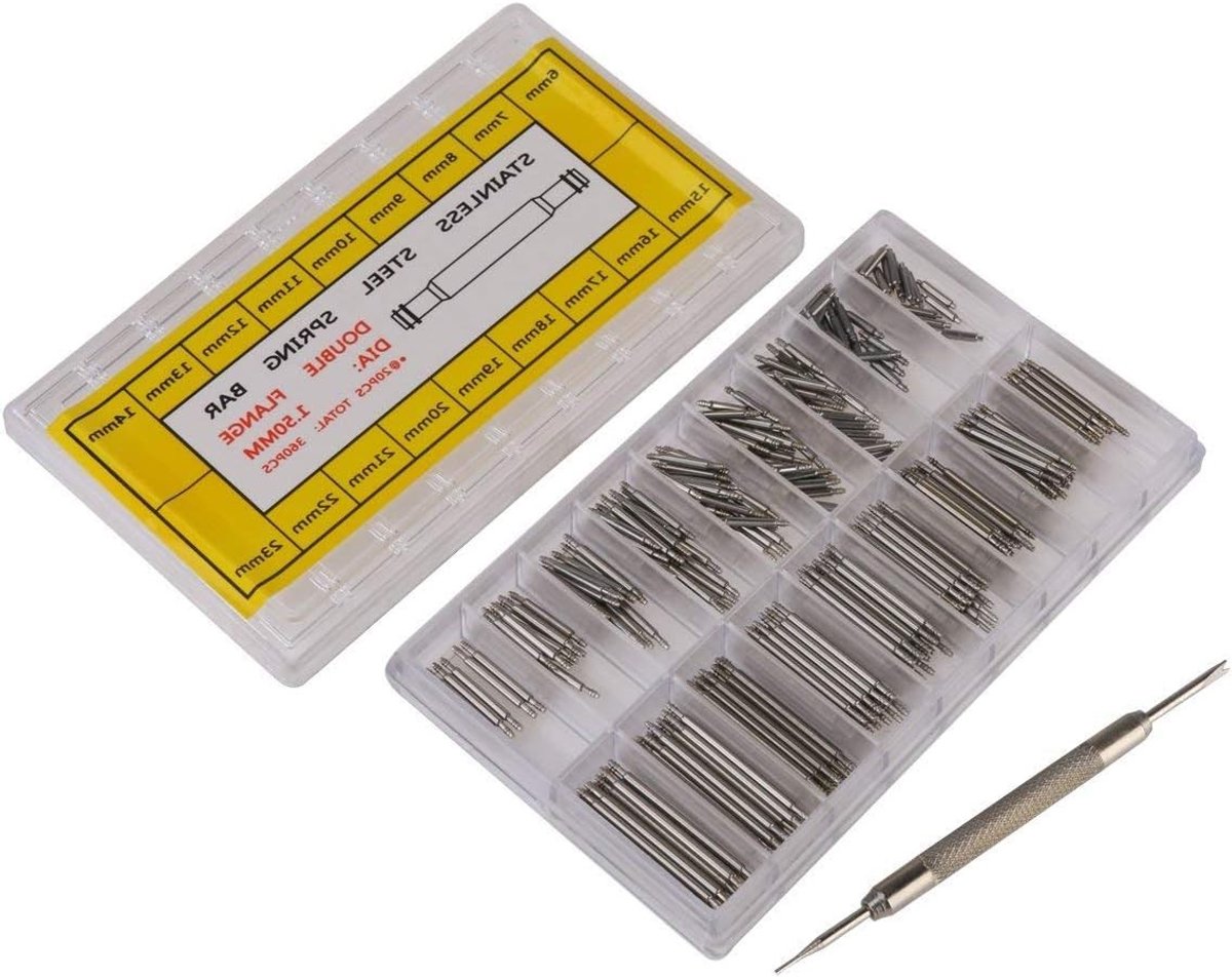 Stalen Veerbouten voor Horloges met Verwijderaar - 360 Stuks van 6-23mm voor Horloge Reparatie en Onderhoud