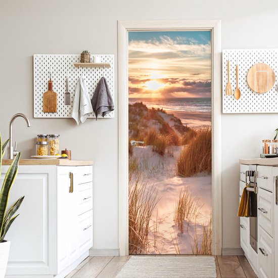 Sticker pour porte Dune - Plantes - Coucher de soleil - Plage - Mer - 85x215 cm - Affiche de porte