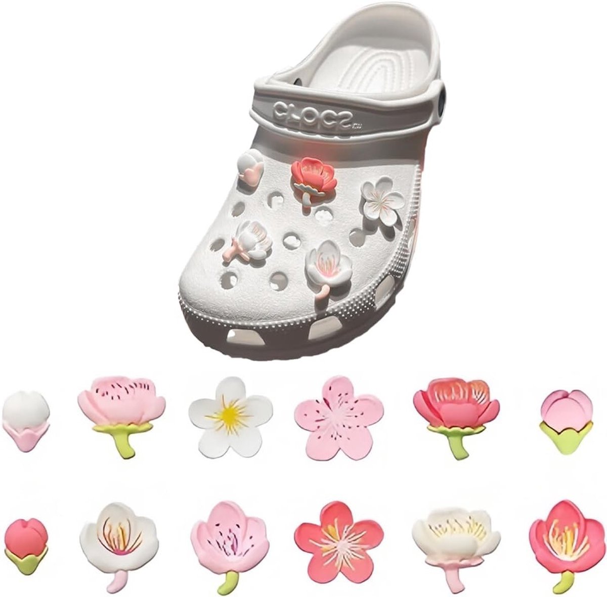 Set van 12 Decoratieve Schoenknopen met Sakura Motief, Rozenbloemen en Hars, Creatieve DIY Accessoires voor Sandalen en Slippers