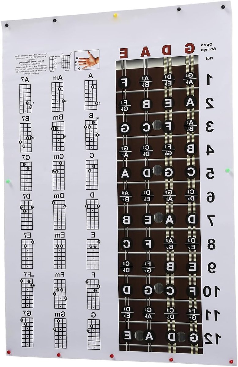 Akkoordgrafiek Poster voor Mandoline in Klassieke Stijl - HD Kleurenafdrukken met Toetsnotities voor Beginnende Muzikanten en Professionals