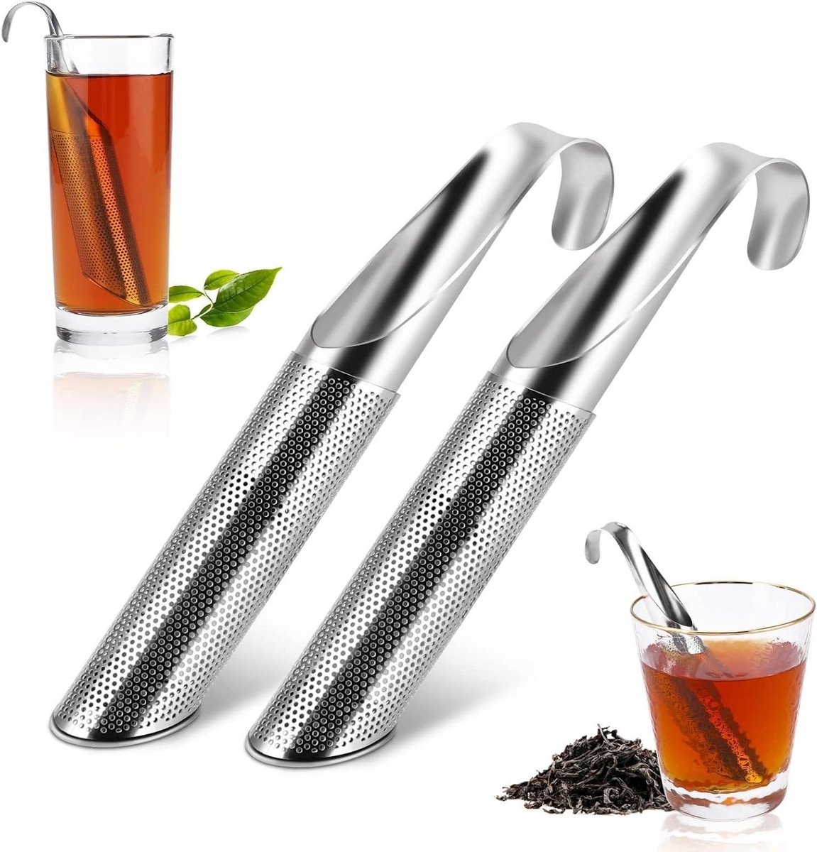 Set van 2 RVS Theefilters met Lange Handgreep voor Losse Thee, Koffie en Specerijen