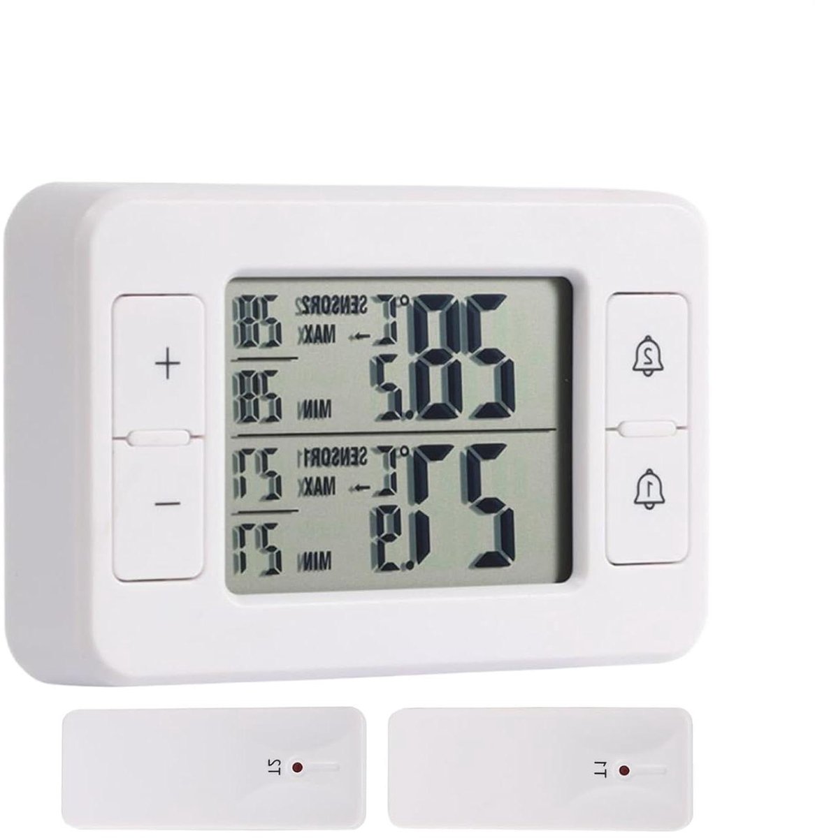 Koelkast Thermometer - Vriezer Hygrometer - Voedsel Veilig Bewaren - Draadloze Dubbele Sensor - -40C tot 60C - Veelkleurig