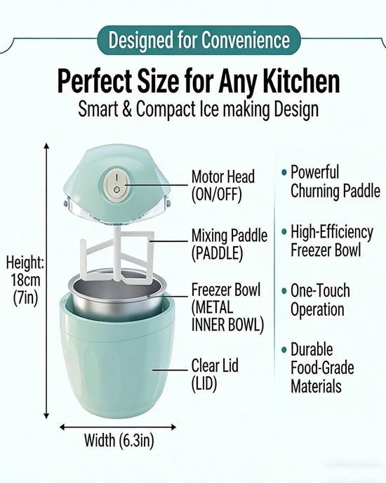 Mini Ijsmachine - Dessertmaker IJsmaker - Zelf Desserts Maken - Snelle Portie - 18 x 16 cm - Groen van MINI — afbeelding 5