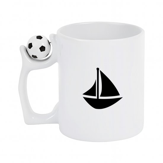 Hacebo® - Zeilen koffiebeker met voetbal wit - Sport - Zeilboot - thee mok - koffie beker - Cadeau - sport - koffiemok - 330 ML