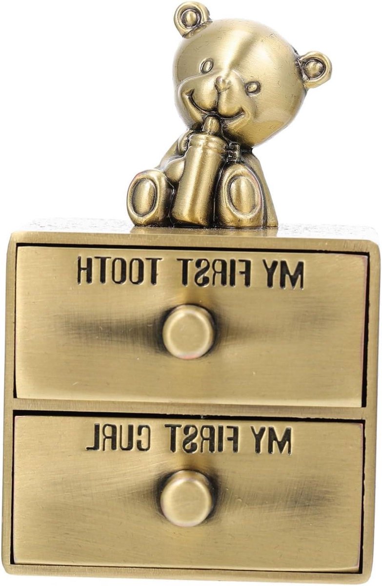 Bewaardoos Babytanden - Melktanden Organizer - Herinneringen Bewaren - Met 2 Laden - 7 x 4.5 x 4 cm - Goud