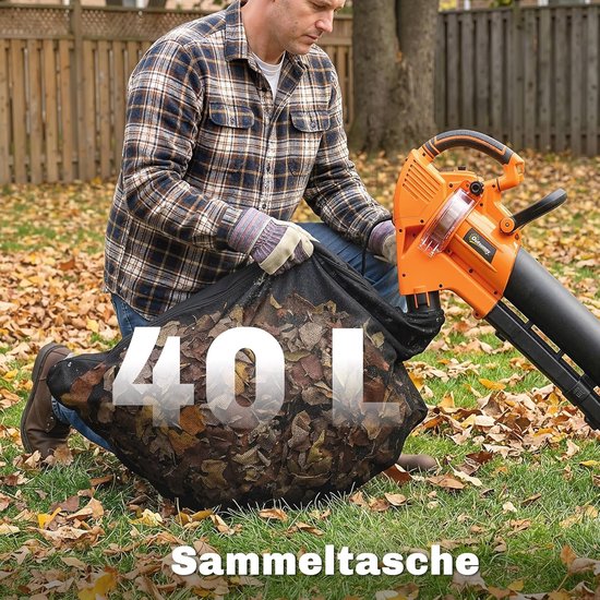 Elektrische Bladblazer - Tuin Stofzuiger - Gazon Onderhoud - 3-in-1 Functie - 40 Liter Zak - Oranje — afbeelding 2
