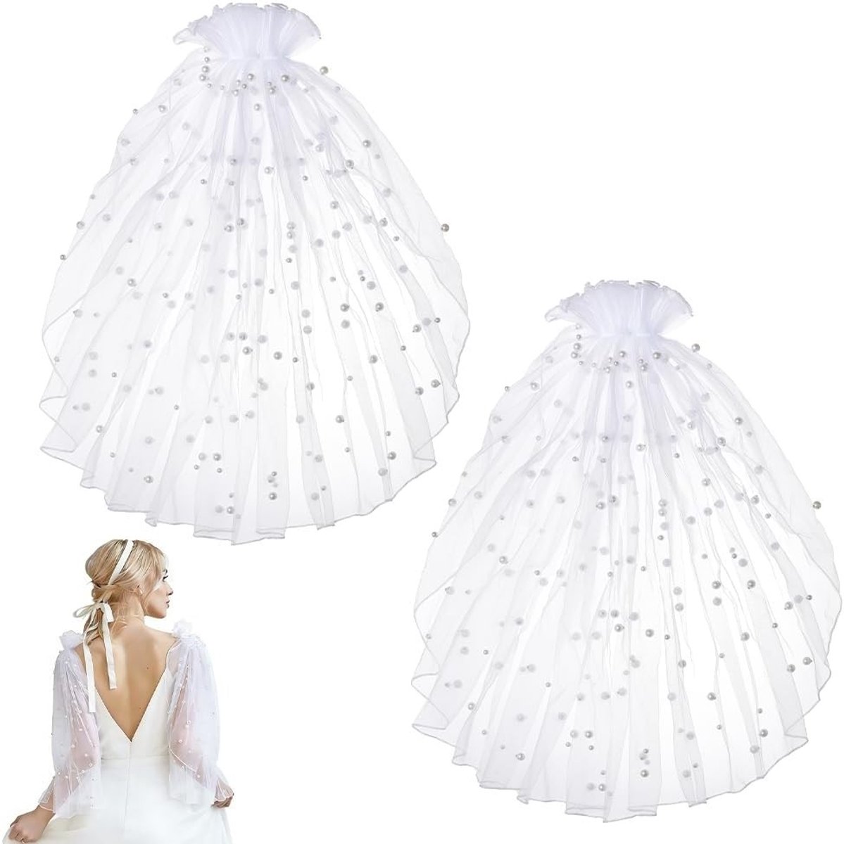 Detachable Puff Sleeves voor Bruidsjurken, Witte Mouwtjes met Veiligheidsbroche en Plastic Parels, Perfect voor Avondjurken en Prom Outfits, 47-50cm
