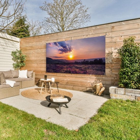 Décoration murale murale d'extérieur Coucher de soleil sur la lande - 160x80 cm