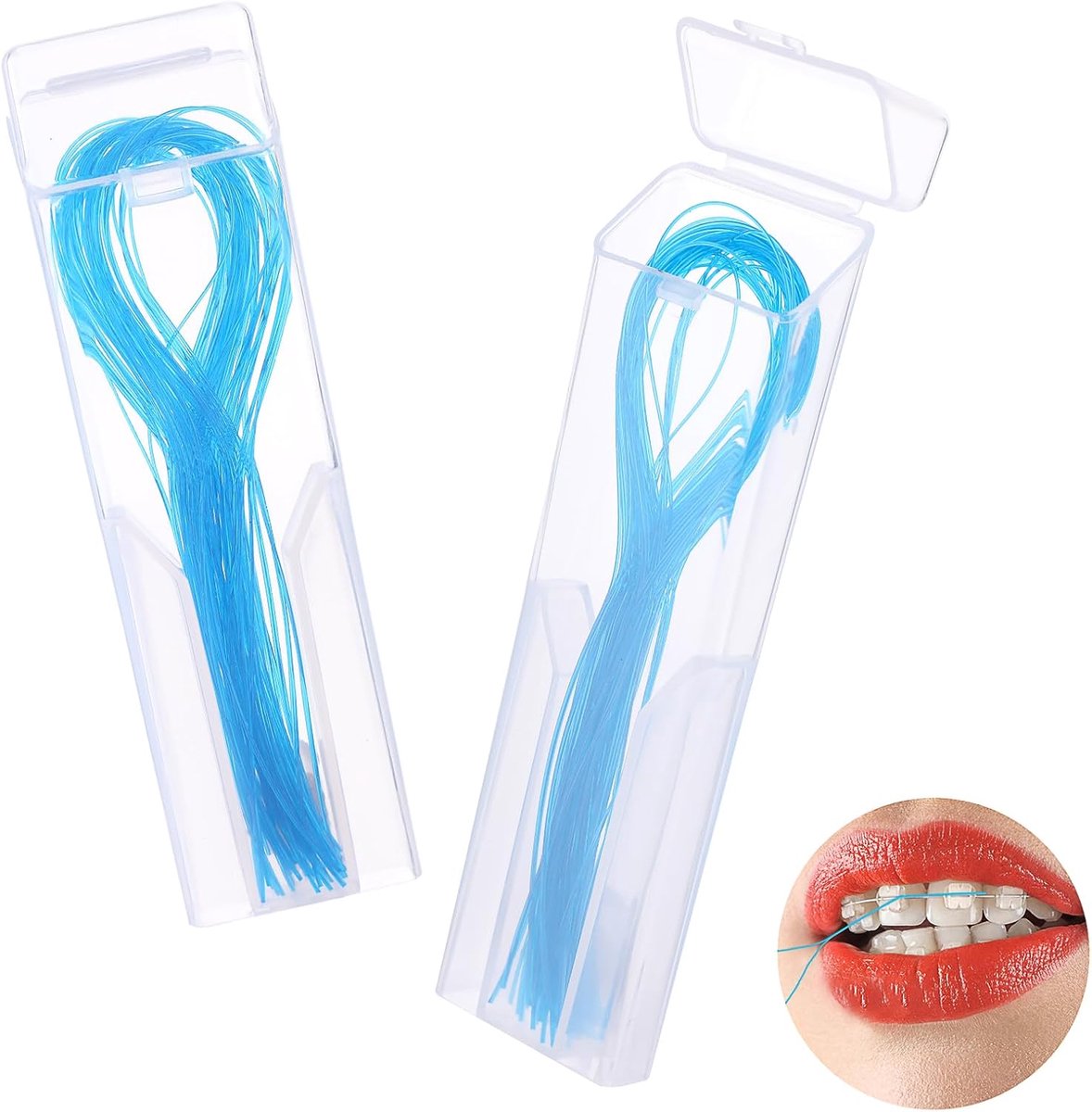 Tandheelkundige Tandzijde - Reinigingsrietjes - Diepe Reiniging - 100 stuks - Interdentale Floss - Beugels Bruggen - Implantaten - Mondgezondheidszorg - 2-Pack - Blauw.