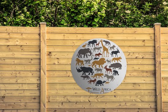Cercle de jardin Une illustration des Big Five parmi les animaux - 120x120 cm - Poster de jardin rond - Extérieur XXL / Groot format !