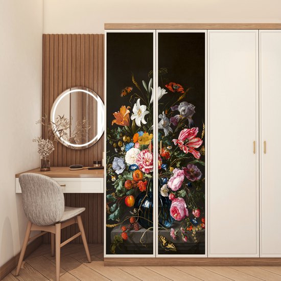 Deurposter 80x205 cm - Deursticker Vaas met bloemen - Jan Davidsz de Heem - Kunst - Meubelfolie zelfklevend - Deurfolie woonkamer - Interieurfolie fotobehang - Deur plakfolie - Deurstickers - Deurbehang sticker - Kamer decoratie