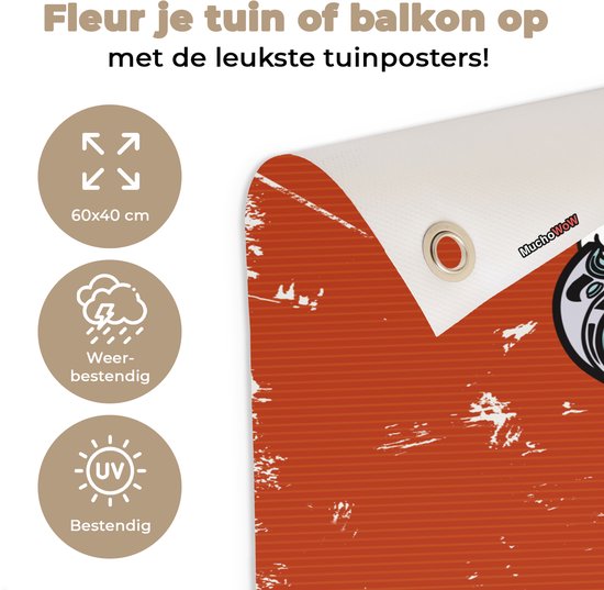 Tuinposter 60x40 cm - Tuindecoratie Vintage - Schedel - Muziek - Poster voor in de tuin - Buiten decoratie - Schutting tuinschilderij - Tuindoek muurdecoratie - Wanddecoratie balkondoek