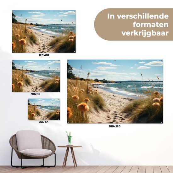 Affiche de jardin - Toile de jardin - Posters de jardin extérieur - Plage - Dunes - Ammophile - Mer - Sable - 120x80 cm - Jardin