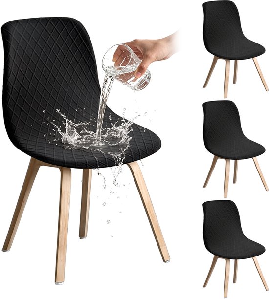Stoelhoezen — 4-pack — Afneembare hoezen voor eetkamerstoelen — Universele stretch-stoelhoezen — Zithoezen — Ideaal voor huis & keuken — Duurzaam / Zeer elastisch / Afneembaar — Lengte: 45–52 cm, breedte: 40–46 cm, hoogte: 40–48 cm