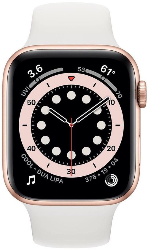 Apple Watch Series 4 (GPS + LTE) 44 mm, Aluminium, Goud, met Witte Sportband
