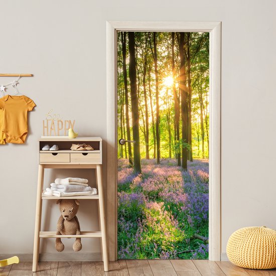 Poster de porte - Fleurs - Forêt - Printemps - Vert - Sticker de porte - Porte Papier peint photo - Décoration de porte - Autocollant autocollant - Chambre - 80x205 cm - Salon - Toilettes - Salle de bain