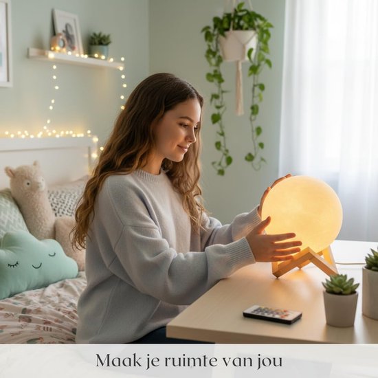 HEZIVO® Maanlamp - 3D Nachtlamp - Maan Lampje - Taffellamp LED - USB Oplaadbaar - 16 Kleuren van hezivo — afbeelding 4