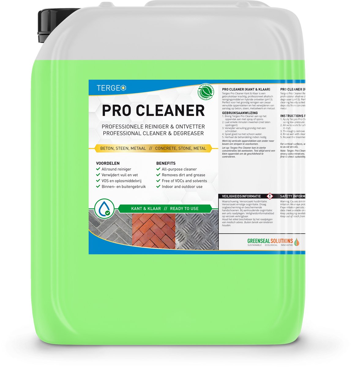Tergeo Pro Cleaner 10L - Kant & Klaar | Terrasreiniger - Betonreiniger - Steenreiniger - Tegelreiniger - Metaalreiniger - Allesreiniger