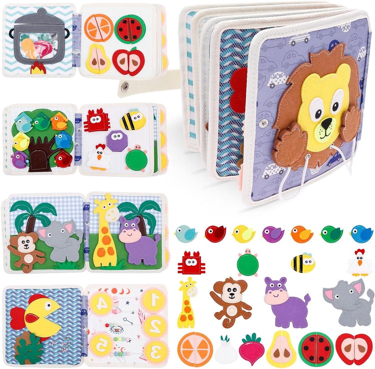 Busy Board Montessori - Sensorisch Bord Leven - Kinderen Leren - Verschillende Moeilijkheidsgraden - 28 x 23 cm - Leeuw
