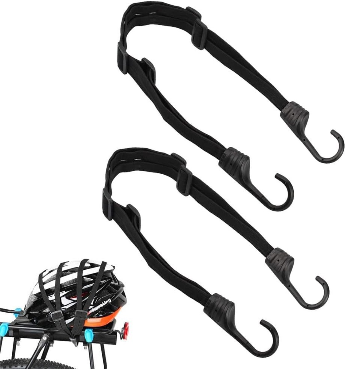 SPHProducts - Retractable Elastic Helmets Strap - Fiets en Motor Accessoires - 2 Stuks - Zwart - Verstelbare Spanner - Geschikt voor Fiets en Motor