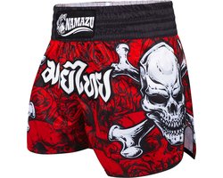 Muay Thai Boksshorts Rood Zwart – Skull Design – Kickboks / MMA Trainingsshort