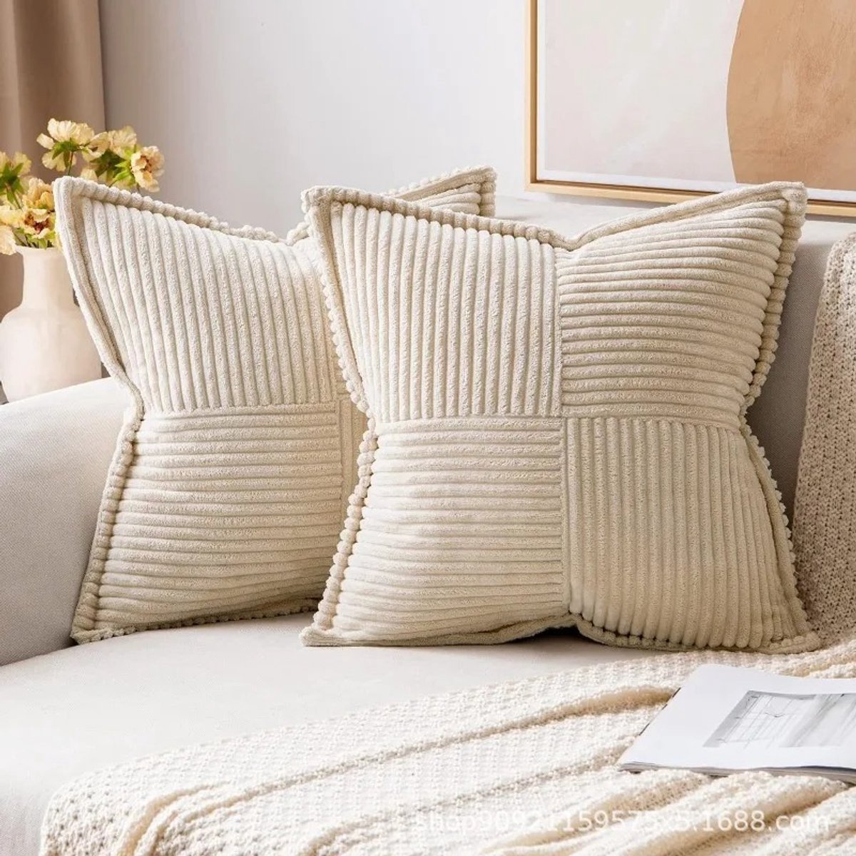 WiseGoods Premium Kussensloop 45x45CM Beige – Gestreepte Sierkussenhoes - Superzacht Voor Bank / Stoel & Slaapkamer - Hoes Kussen
