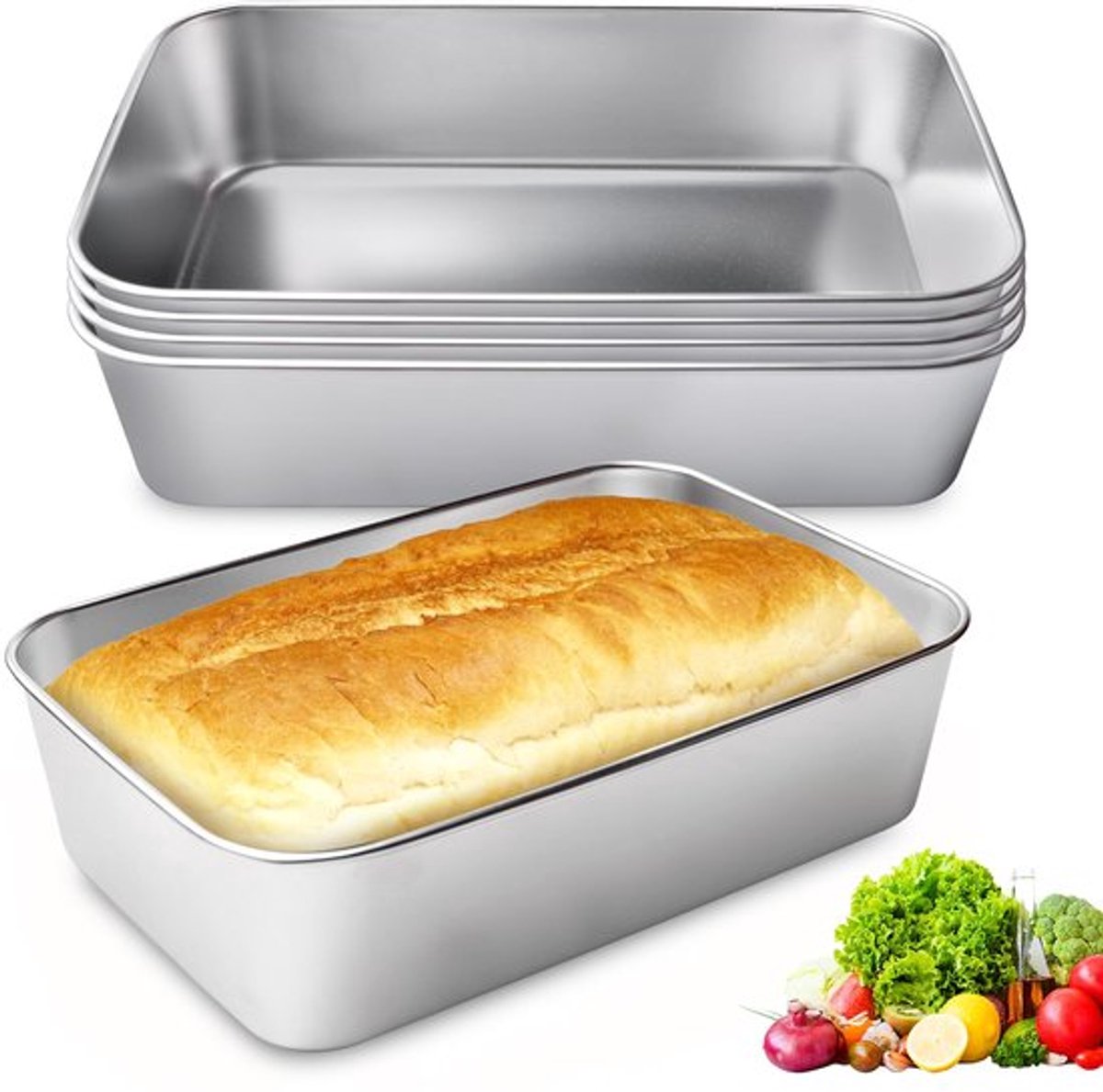 Verpakking van 5 vleesdozen voor de koelkast, voedselbewaardoos met deksel, vershouddoos, vershoudbakjes, roestvrij staal voor de koelkast (22,8 x 15,4 x 6)