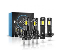 HaloVision Turbo LED Groot Licht + Koplampen H7 + H1 – 25W 5000Lm 6000K Helder Wit – Canbus Plug en Play Dimlicht + Grootlicht LED Set van 4 Autolampen